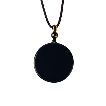 Natural Obsidian Round Pendant Necklace for Zodiac Year Protection and Peace