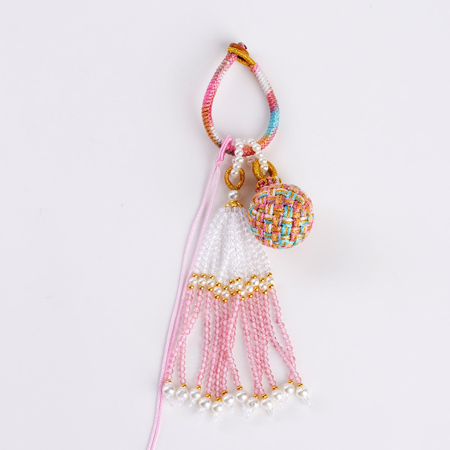 Handwoven Crystal Ball Keychain | Lucky Charm Bag Hanger with Beaded Tassel