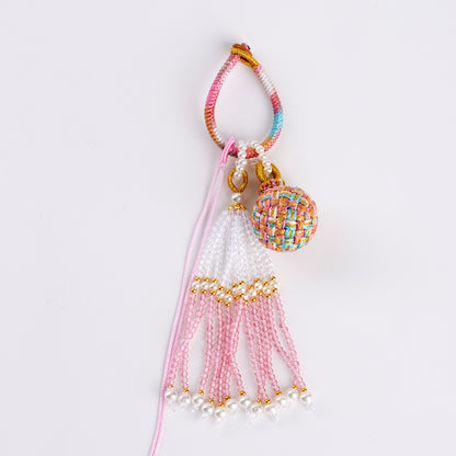 Handwoven Crystal Ball Keychain | Lucky Charm Bag Hanger with Beaded Tassel