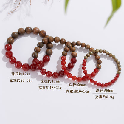 Natural Green Sandalwood Red Agate Bracelet | Spiritual Protection & Wealth Luck Charm