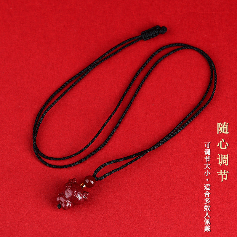 Natural High-Content Cinnabar Purple Gold Sand Zodiac Pendant Necklace for Couples - Spiritual Harmony and Fortune