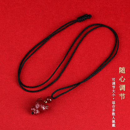 Natural High-Content Cinnabar Purple Gold Sand Zodiac Pendant Necklace for Couples - Spiritual Harmony and Fortune