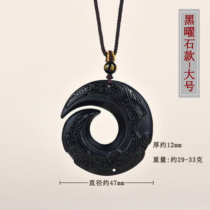 Natural Mexican Obsidian Lucky Pendant | Peace Buckle Necklace for Spiritual Protection