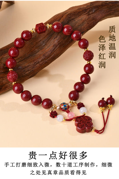 Natural Purple Gold Cinnabar Everything Goes Well Handheld Bracelet | Chinese Cultural Retro Style