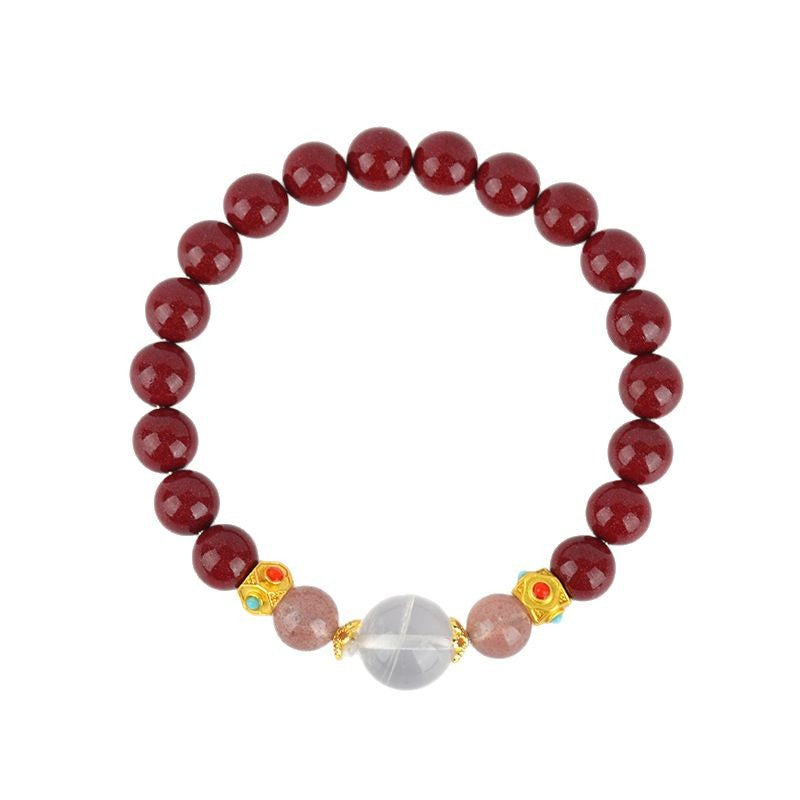 Natural Raw Cinnabar Purple Gold Sand Imperial Red Sand Strawberry Crystal Bracelet - Women's Mystical Talisman