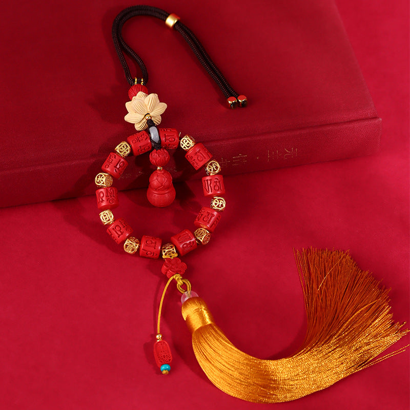 Natural Imperial Red Lotus Gourd Car Pendant - Feng Shui Protection and Prosperity Charm