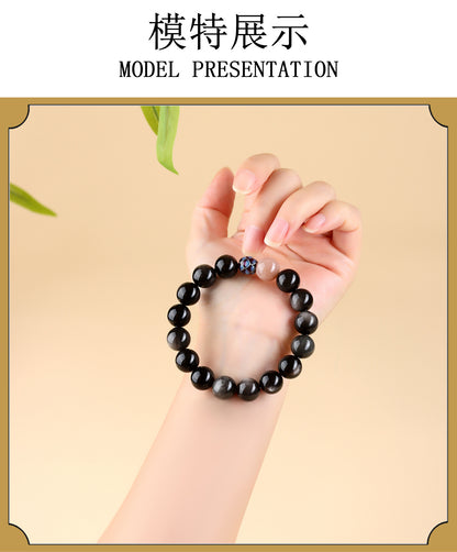 Natural Obsidian Sunstone Couple's Meditation Bracelet | Protection & Harmony Energy