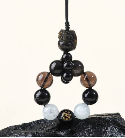 Natural Obsidian Five Elements Hydration Keychain - Balance Energy & Prosperity Pendant