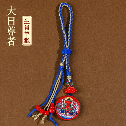 Twelve Zodiac Eight Guardians Cinnabar Thangka Pendant - Spiritual Protection Keychain Charm