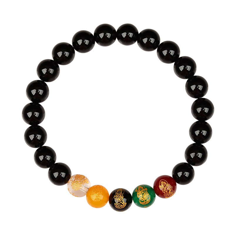 Natural Agate Five Elements Wealth God Bracelet - Five Blessings Harmony for Prosperity