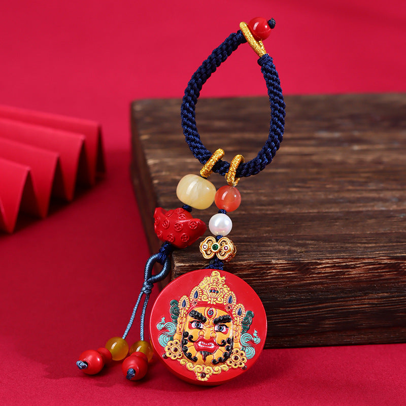 Natural Cinnabar God of Wealth Keychain | Wealth Attraction & Protection Amulet