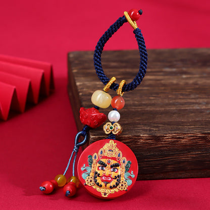 Natural Cinnabar God of Wealth Keychain | Wealth Attraction & Protection Amulet