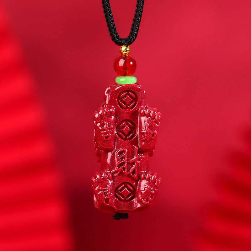 Natural Purple Gold Cinnabar Pixiu Pendant - Wealth Attracting Unisex Feng Shui Necklace
