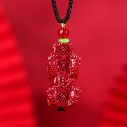 Natural Purple Gold Cinnabar Pixiu Pendant - Wealth Attracting Unisex Feng Shui Necklace