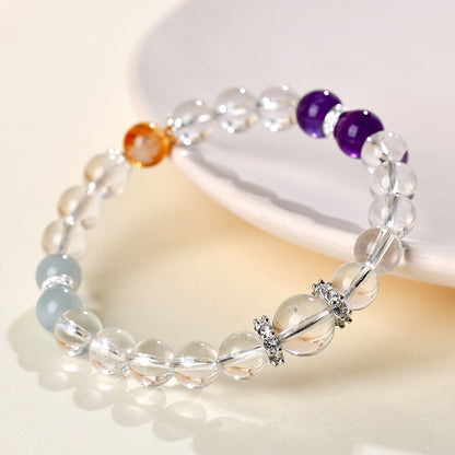 Natural Crystal Tower Bracelet with Amethyst Aquamarine Yellow Quartz for Women