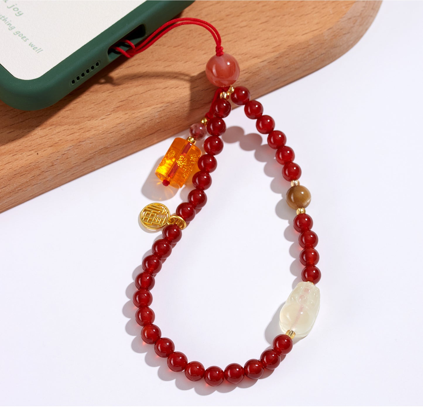 Five Elements Natural Crystal Agate Phone Chain Pendant - Balance Energy & Attract Fortune