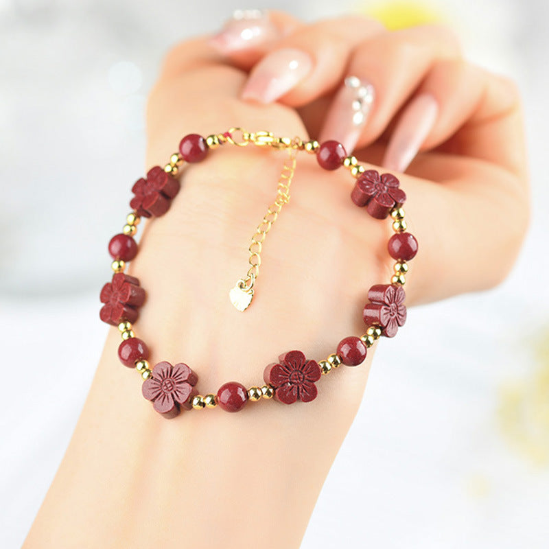Natural Cinnabar Purple Gold Sand Peach Blossom Four-leaf Clover Journey Blessing Bracelet