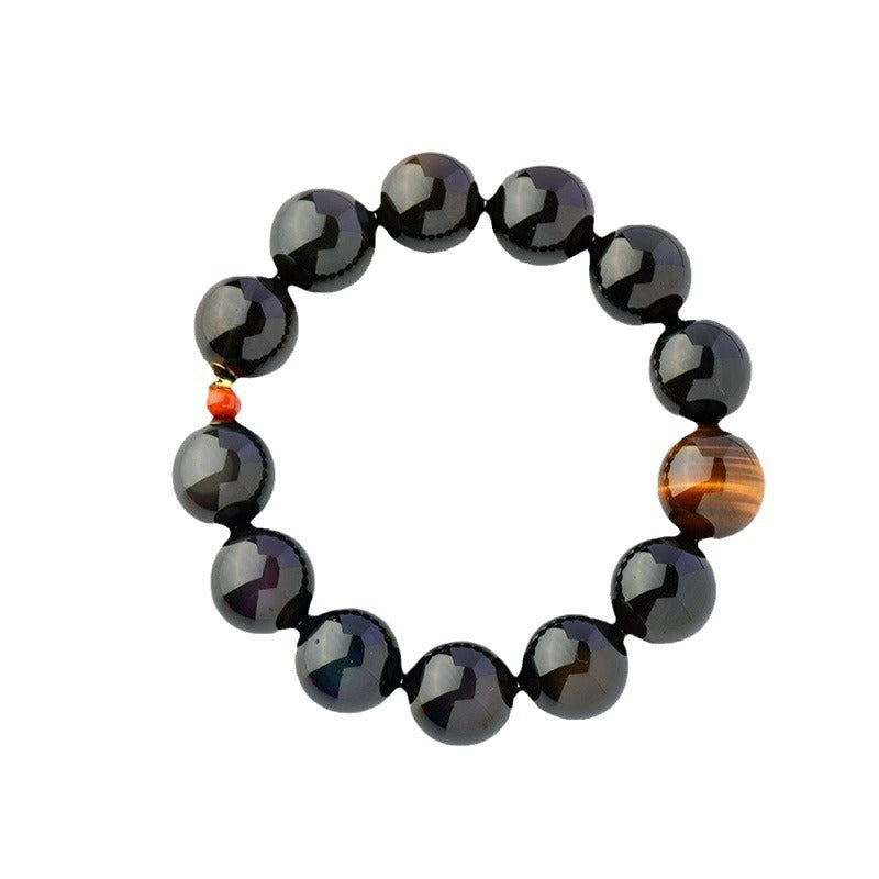 Ice Rainbow Eye Obsidian Bracelet with Yellow Tiger Eye and Southern Red Agate | Spiritual Protection & Wealth Attraction