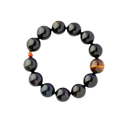 Ice Rainbow Eye Obsidian Bracelet with Yellow Tiger Eye and Southern Red Agate | Spiritual Protection & Wealth Attraction