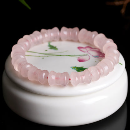 Natural Pink Quartz Bowknot Bamboo Knot Bracelet - Love Harmony Charm for Women