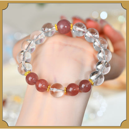 Natural Crystal Energy Bracelet with White Crystal, Obsidian, Strawberry Quartz, and Aquamarine | Spiritual Harmony & Protection