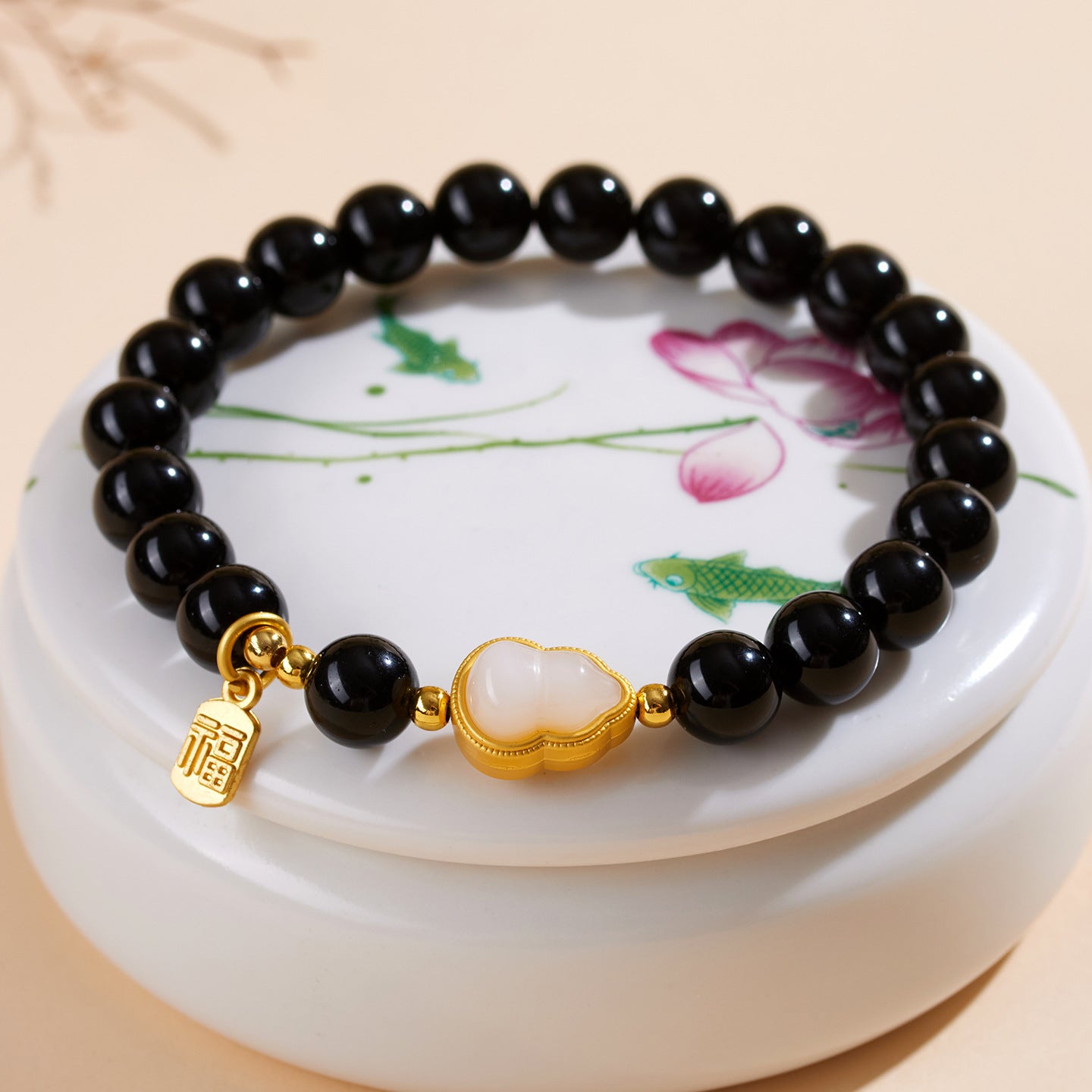 Natural Obsidian Gourd Fortune Bracelet | Wealth & Protection Amulet