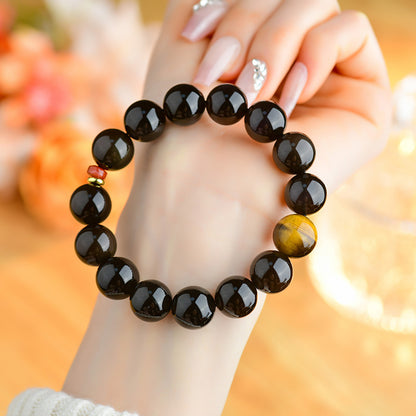Ice Rainbow Eye Obsidian Bracelet with Yellow Tiger Eye and Southern Red Agate | Spiritual Protection & Wealth Attraction