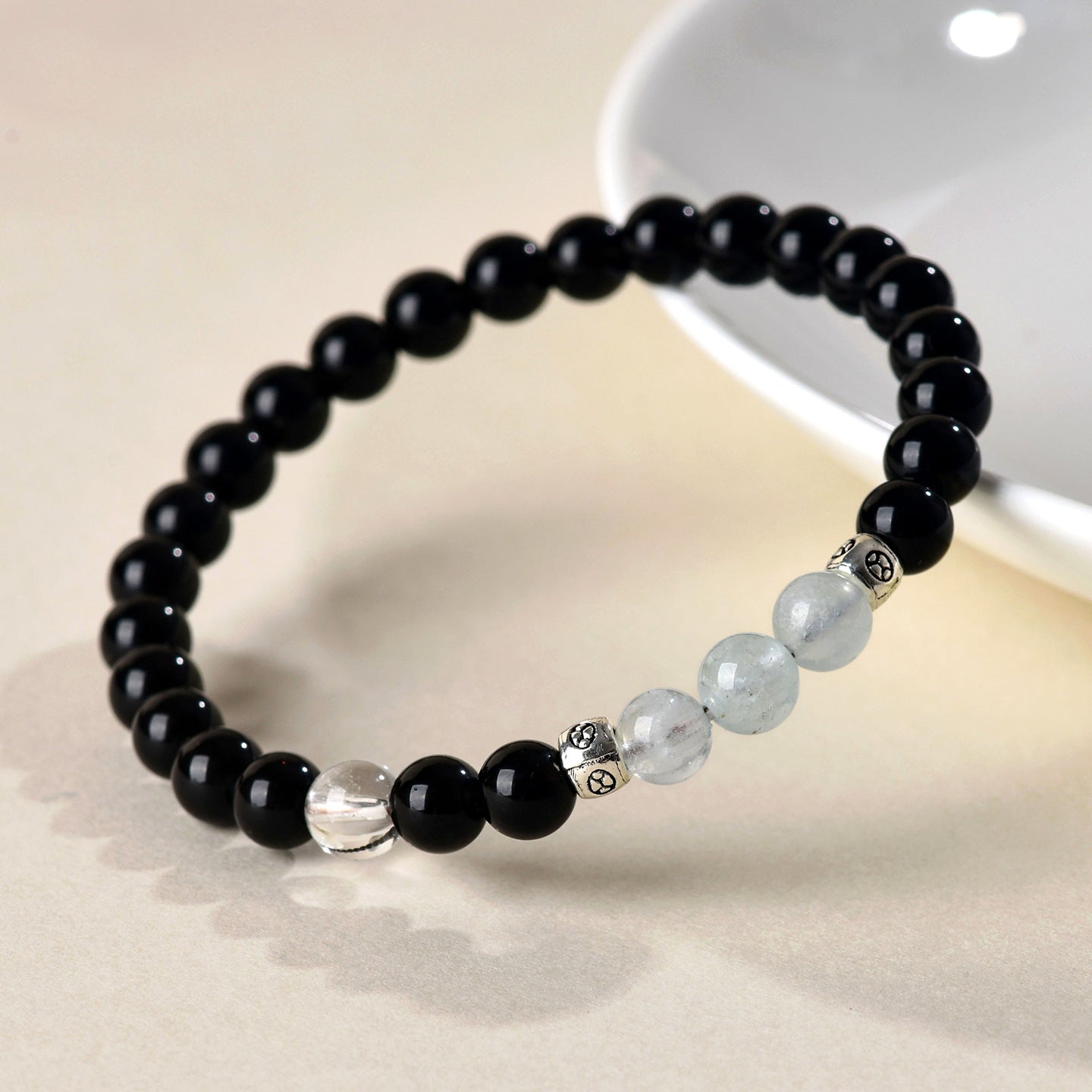 Natural Obsidian Aquamarine Bracelet | Protection & Serenity Energy Stone Jewelry for Women