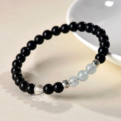 Natural Obsidian Aquamarine Bracelet | Protection & Serenity Energy Stone Jewelry for Women