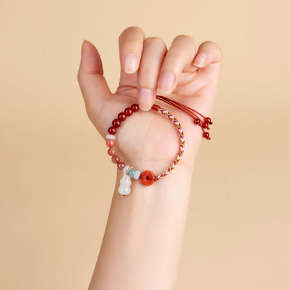Natural Southern Red Agate White Chalcedony Gourd Bracelet | Wealth Harmony Spiritual Amulet