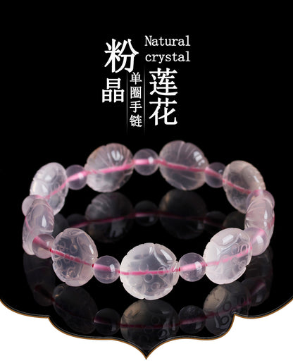 Natural Pink Crystal Lotus Bracelet | Love, Peace & Spiritual Harmony