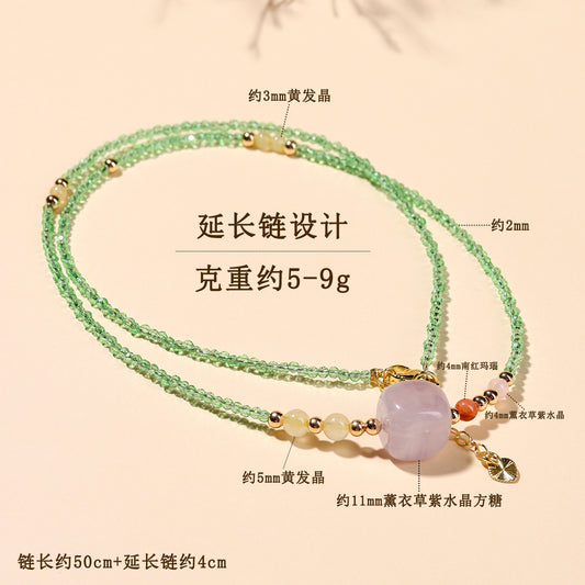 Lavender Amethyst Sugar Cube Multi-Circle Bracelet with Yellow Rutilated Quartz - Spiritual Harmony & Wealth Attraction