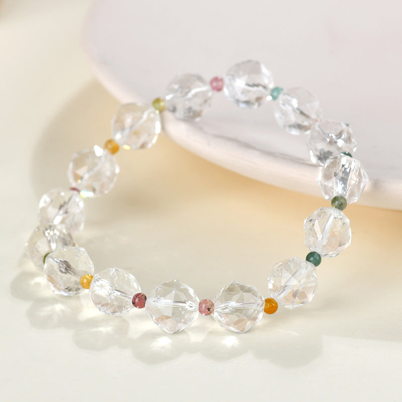 Natural Faceted White Crystal Tourmaline Bracelet | Spiritual Energy & Temple Elegance