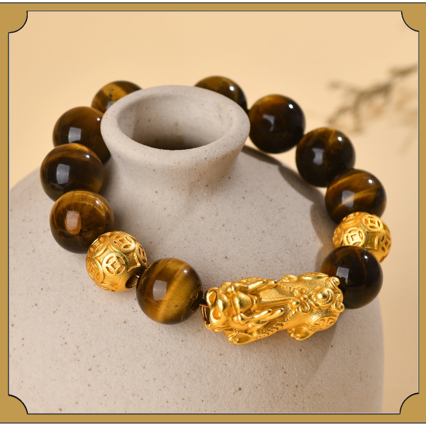 Golden Tiger Eye Pixiu Bracelet | Wealth Attraction & Protection Amulet