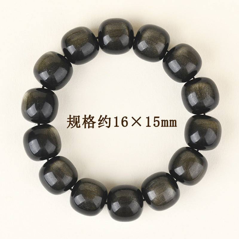 Natural Gold Obsidian Cat's Eye Bracelet | Ancient Chinese Style Buddhist Beads for Unisex