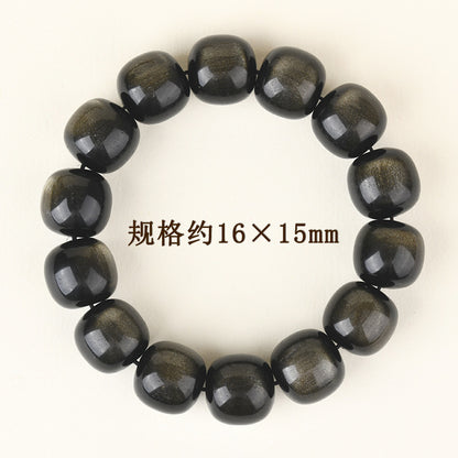 Natural Gold Obsidian Cat's Eye Bracelet | Ancient Chinese Style Buddhist Beads for Unisex