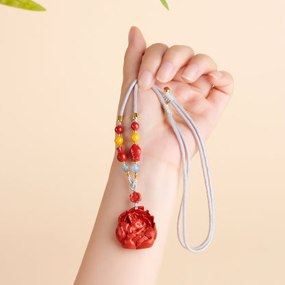 Imperial Red Cinnabar Nine-Tailed Fox Pendant Necklace - Chinese Mystique Women's Spiritual Accessory