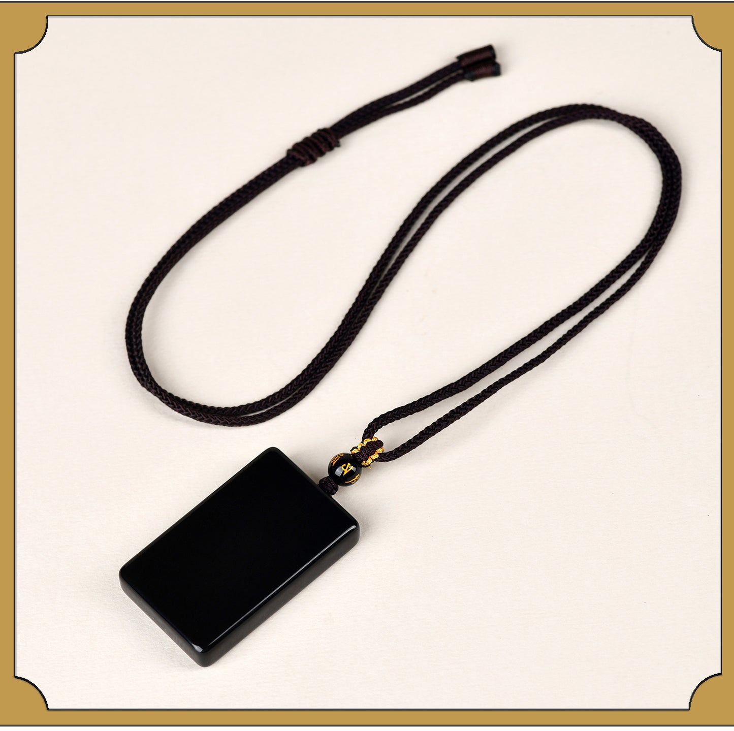 Natural Obsidian Square Pendant for Peace and Tranquility | Spiritual Protection Necklace