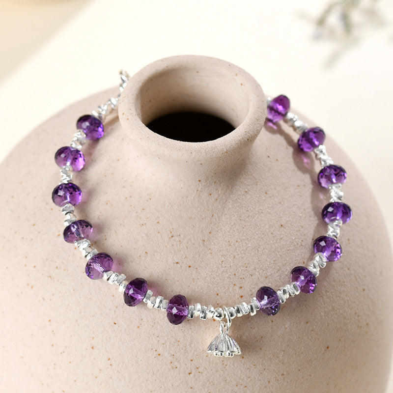 Amethyst Bead Silver Fragment Bracelet | Spiritual Harmony & Elegant Protection