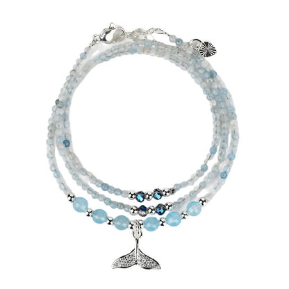 Natural Aquamarine Blue Chalcedony Multi-Layer Bracelet | Spiritual Protection & Elegant Energy