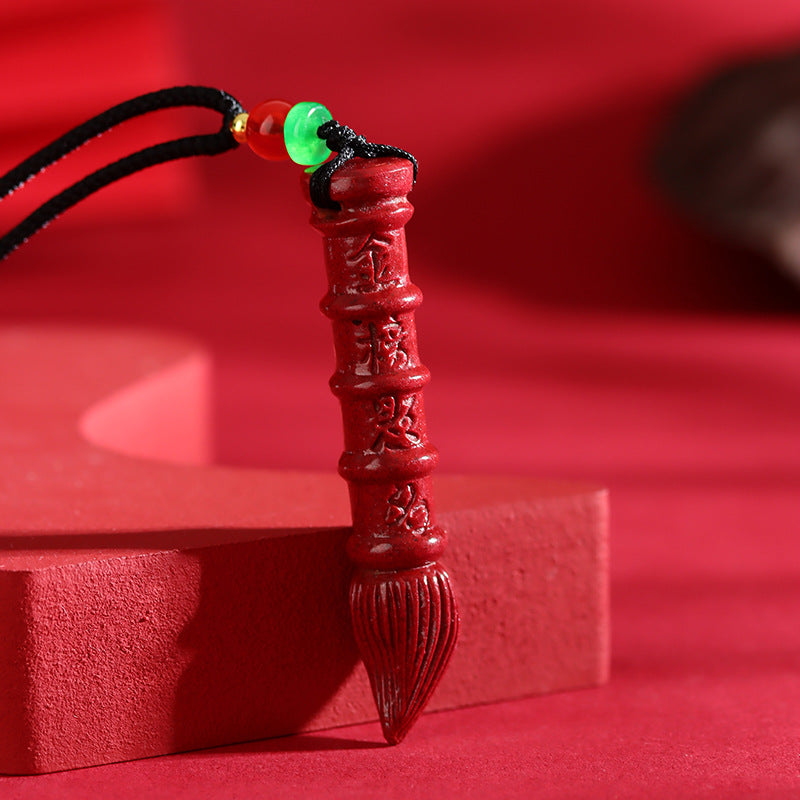 Natural Cinnabar Purple Gold Wenchang Pen Pendant for Exam Success and Academic Luck