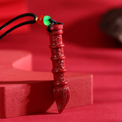 Natural Cinnabar Purple Gold Wenchang Pen Pendant for Exam Success and Academic Luck