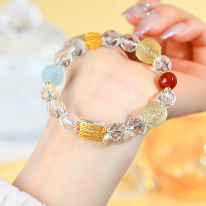 Natural Multi-Treasure Five-Way Wealth God Crystal Bracelet | Prosperity & Spiritual Harmony