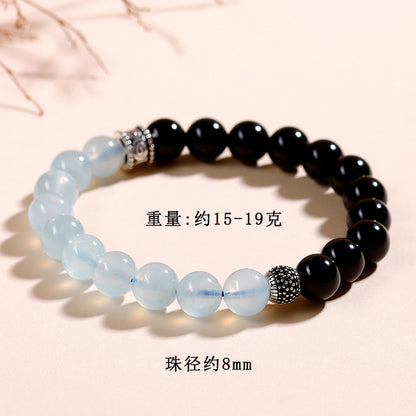 Natural Obsidian Aquamarine Crystal Bracelet - Couple Spiritual Harmony & Protection