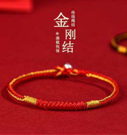Vajra Knot Tibetan Style Red String Bracelet for Zodiac Year Protection and Couple Blessing