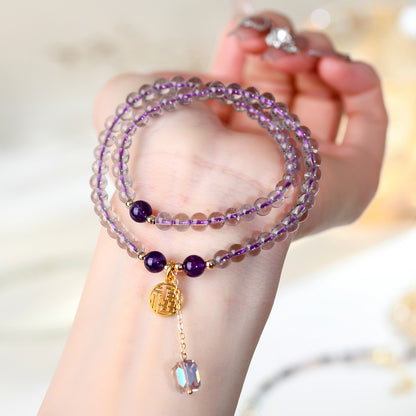 Natural Amethyst Double Circle Bracelet - Lucky Charm for Women, Romantic Purple Crystal Jewelry
