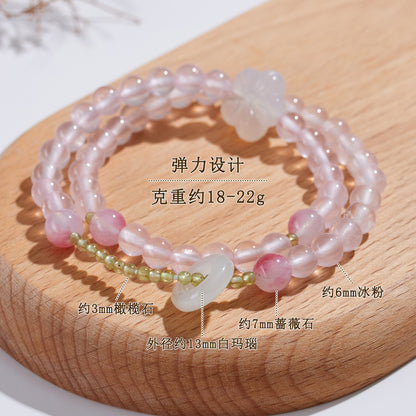 Ice Pink Crystal Peridot Rose Quartz Double Circle Love Bracelet for Women