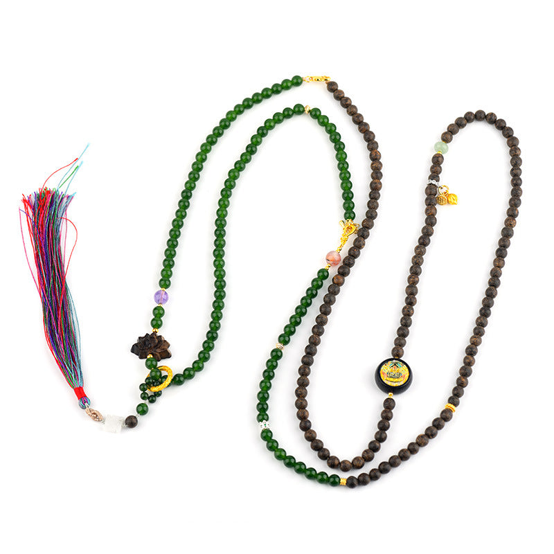 Agarwood Jade Multi-Use Crossbody Chain | Zen Buddhist Bead Necklace for Peace and Prosperity