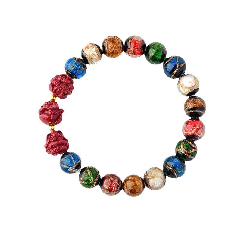 Five-Color Multi-Treasure Incense Ash Glaze Cinnabar Zodiac Bracelet - Dragon Year Tai Sui Protection