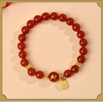 Natural Red Agate Zodiac Bracelet - Chinese Style Protection & Luck Charm for Women
